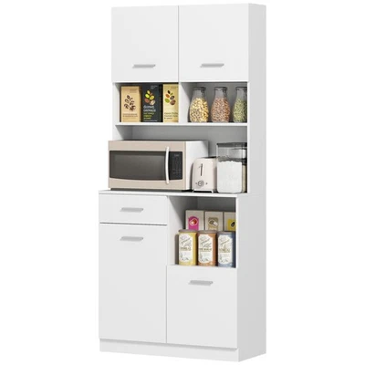 HOMCOM Dispensa Cucina con Cassetto, 4 Armadietti e Ripiani Aperti in Legno - Immagine 1 di 4