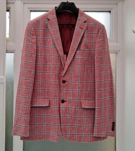 Vintage Ben Sherman Pink And Blue Plaid Linen Blend Blazer Size 42 R. - Picture 1 of 22