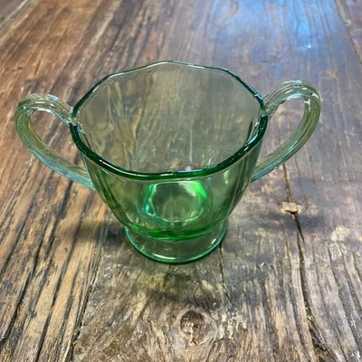 Vintage Vaseline Glass Green Uranium Fostoria Fairfax Footed Sugar Bowl Mini - Image 1 of 4