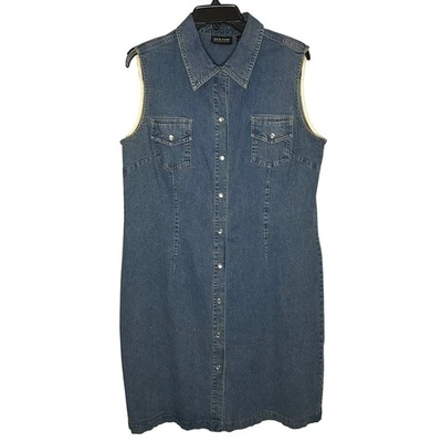 New York & Company Denim Sleeveless Shirt Dress Button Down Women's Plus Size 16 - Image 1 of 4