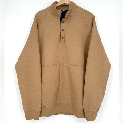 Lands' End Men's Tan Quilted Mockneck Pullover Sweatshirt L Tall Camel Brown - Image 1 of 4