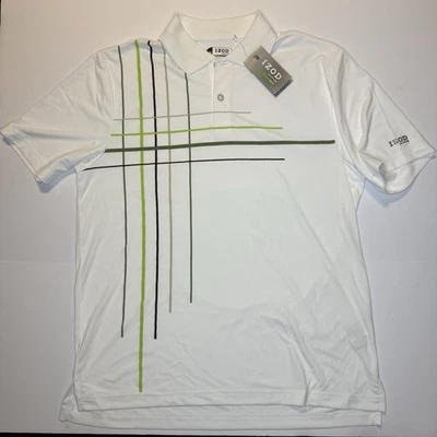 Camisa Polo de Golf IZOD XFG M Blanca Verde Raya Fresca-FX Absorbe Humedad Nueva con Etiquetas Foto 1 de 4
