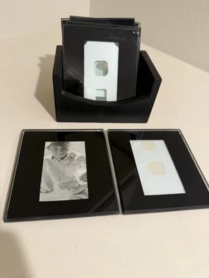 Photo Costers Set of 6 Solid Glass w Wood Holder Black - Image 1 of 4