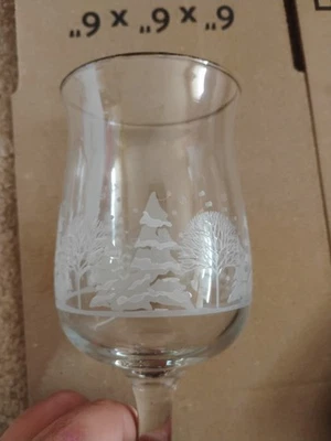 Libbey Arby's Winter Snow Scene Glass Water Goblet. Set Of 3 - Image 1 of 4