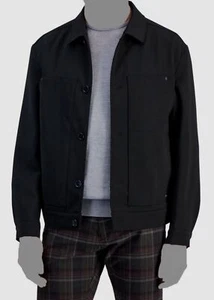 Hugo Boss Men's Black Solid Wool Collared Ullan Button-Up Coat Size M - Picture 1 of 5