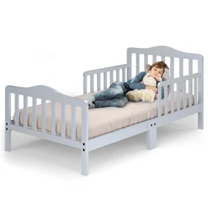 Classic Kids Children Toddler Wood Bed Bedroom Furniture w/ Guardrails Grey - Picture 1 of 12