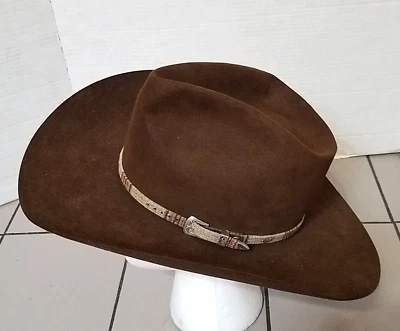 De colección Cuero Marrón Oscuro Luskey's Ala Ancha Western Sombrero Hebilla Banda Roper 7.5 Foto 1 de 4