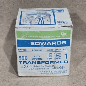 Edwards Signaling 596 Class 2 Transformer, 10 Va @ 6V Ac, 15 Va @ 12V Ac, 15 Va - Picture 1 of 2