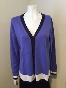 Women’s Liz Claiborne V-neck Long Sleeve Purple Cotton Sweater Cardigan Size L