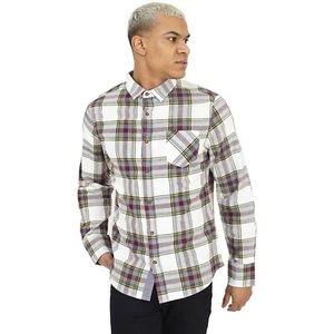 Men's Ecru/Black/Red/Grey Check Long Sleeve Cotton Flannel Shirt by Brave Soul - Picture 1 of 3