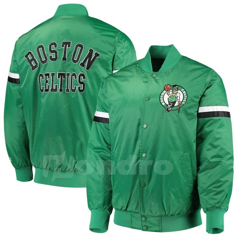 Boston Celtics NBA Green Satin Lettermen Bomber Style Jacket full snap Cover