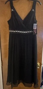 Robbie Bee Silk Y2K Midi Dress Sz 14 Floral Sequins V Neck Cocktail Blk NWT - Picture 1 of 8