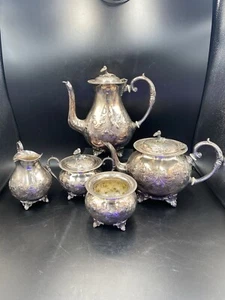 5 Pc JOHN TURTON SHEFFIELD ENGLAND 785 HAND CHASED TEA COFFEE SET CREM SUGAR - Picture 1 of 23