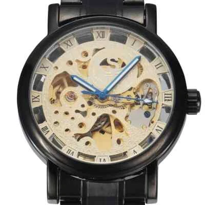 Men's Watch Fashion Steampunk Black Skeleton Hand Wind Mechanical Wristwatch New - Image 1 of 4