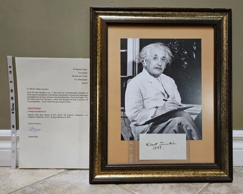 Albert Einstein Hand Signed And Dated Autograph -No Copy -Framed W Photo Cover