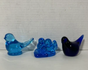 3 pc Lot Blown Glass Leo Ward Double Bluebird 1997 Ron Ray 1990 Cobalt unsigned - Picture 1 of 10