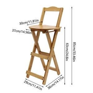 Folding Bamboo Stool Tall Chair Foldable Bar Stool Porch Kitchen Chair Portable - Picture 1 of 14