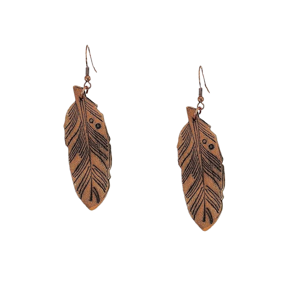 Blazin Roxx® Leather Brown Feather Earrings 30951 - Image 1 of 1
