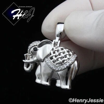 COLGANTE ELEFANTE PLATA ESTERLINA 925 MACIZA HOMBRE MUJER PLATA ESTERLINA ICY BLING CIRCONITA 3D PLATA*S397 Foto 1 de 4