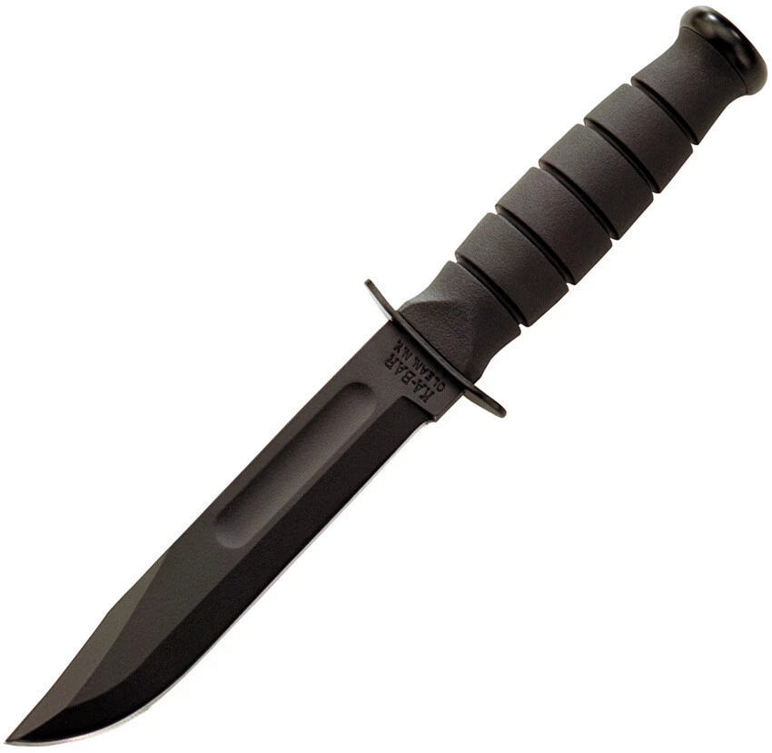Ka-Bar Short Plain Edge 1095 High Carbon Steel Black Fixed Knife w/ Sheath 1256 - Image 1 of 1