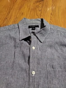 BANANA REPUBLIC XL SS LINEN SLIM FIT BUTTON-UP SHIRT 48X32 Blue Brand New - Picture 1 of 7