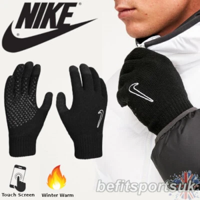 NIKE MENS KNIT GRIP GLOVES FOOTBALL WOMENS MAGIC WINTER TOUCH SCREEN PHONE BLACK - image 1 of 4
