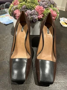 giorgio armani brown square toe heels 42 suede and leather black pristine cond. - Picture 1 of 11