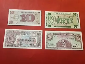 More details for 1948/62 british armed forces, uk -2x£1 (one) pound banknotes ..and special notes
