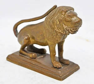 Antique Brass Sitting Lion Figurine Original Old Hand Crafted Engraved - Picture 1 of 6
