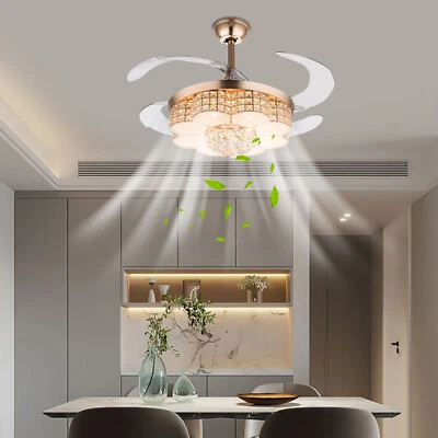 6-Speed Modern LED Ceiling Fan Light 42" Golden Chandelier Lamp w/Remote Control - Image 1 of 4