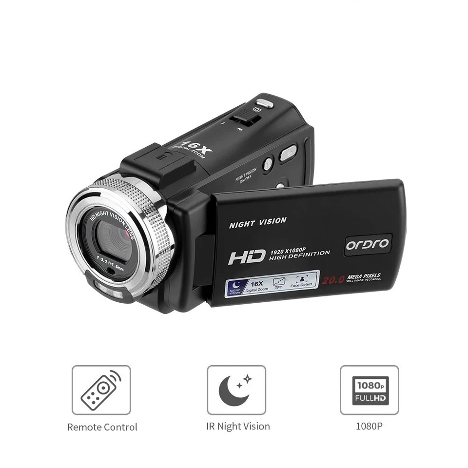 Digital Hd 1080P Video Camera 16X Zoom 20MP Recorder Camcorder Black DV Handycam - Image 1 of 4