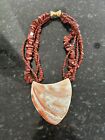 One Of A Kind Four Strand Red Jasper Necklace W Large Abalone Shell Pendant