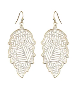 BLATT OHRRINGE Weißmetall Filigran Blatt Gelbgold Vergoldet Fisch Haken Ohrringe - Bild 1 von 1