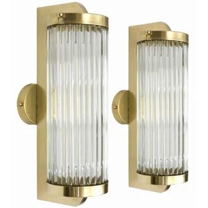 Par de apliques de pared antiguos dorados artesanales de latón varilla de vidrio para barco - Imagen 1 de 6