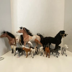 Vintage Flocked Pinto Black Brown Gray Horses Figure Lot 11 Pcs - Picture 1 of 19