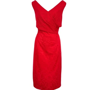 Maggy London Womens Red V-Neck Sheath Knee Length Floral Dress Exposed Zip sz 14 - Picture 1 of 16