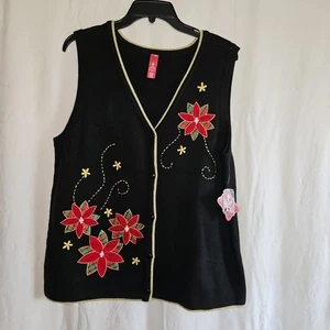 Neu mit Etikett Damenpullover Weihnachten Urlaub schwarz Weste Goldrand, Weihnachtssterne L - Bild 1 von 6