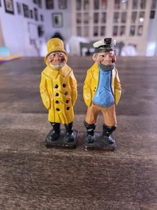 2 Vintage Hand Carved Wood Figures Captain Weathered Fisherman Nautical 4” - Picture 1 of 5