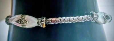 Pulsera vintage de plata esterlina de 3 nácar con eslabones de marcasita de 7" Foto 1 de 4