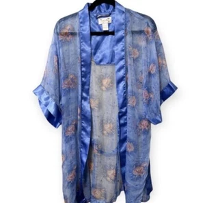 ¡Bata floral rosa y azul Just Love con cinturón talla M! - Imagen 1 de 7