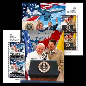 20th Memorial of Ronald Reagan Pope John Paul II MNH Stamps 2024 Liberia 2 M/S - Picture 1 of 3