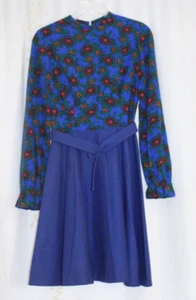 Vintage 60s 70s Lanz Original Blue Floral Paisley Wool Boho Dress Women's XS/S - Picture 1 of 14