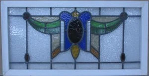 COLORFUL ABSTRACT ENGLISH LEADED STAINED GLASS WINDOW TRANSOM 34 1/2" x 17 3/4" - Picture 1 of 3