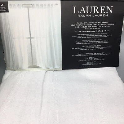 Ralph Lauren Hamilton 2 paneles de cortina de ventana 54 x 96 blanco punto de dobladillo transparente NUEVO Foto 1 de 4