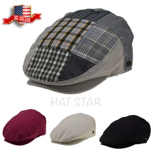 Men's 100% cotton Newsboy Top Ascot Ivy Cabbie Hat Gatsby Cap Plaid - Picture 1 of 15