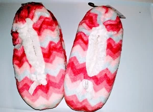 Rosa Blanco Pantuflas Casa Zapatos Antideslizante Chevrón Lazo Felpa Mujer Niña - Picture 1 of 6