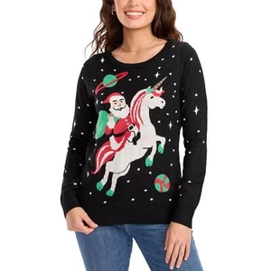 Tipsy Elves Ugly Sweater Santa Space Unicorn Black, Red & Green Sweater XXL - Picture 1 of 6