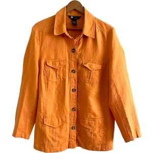 Carole Little Linen Chore Jacket size 1X Orange Utility Safari Classic  - Picture 1 of 10