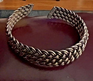 Vintage 925 Sterling Silver Wire Weave Woven Cuff Bracelet - Picture 1 of 5