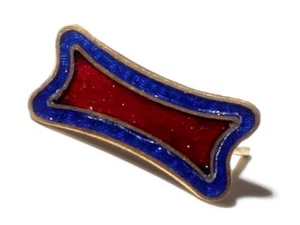 Czech Vintage Art Nouveau gold tone metal pin button glass blue red enamel - Picture 1 of 2